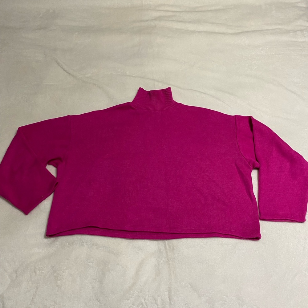 Zara Pink Fushia Crop Turtleneck Sweater